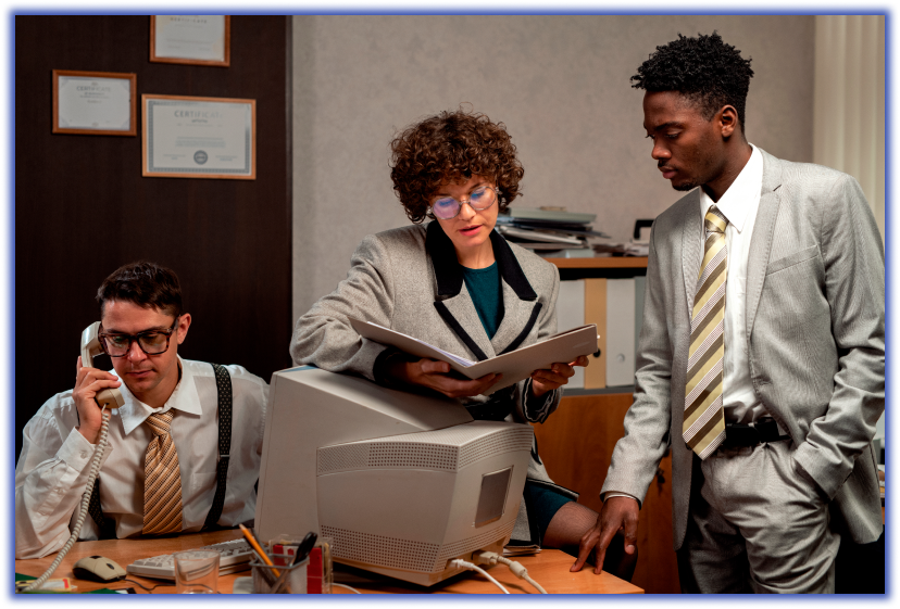 vintage-style-office-workers-having-desk-job 1